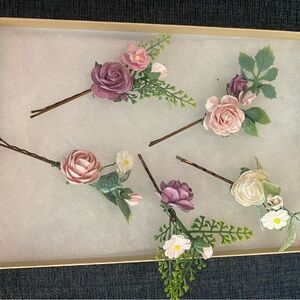 Floral Hair Pins Set - Purple, Pink, White